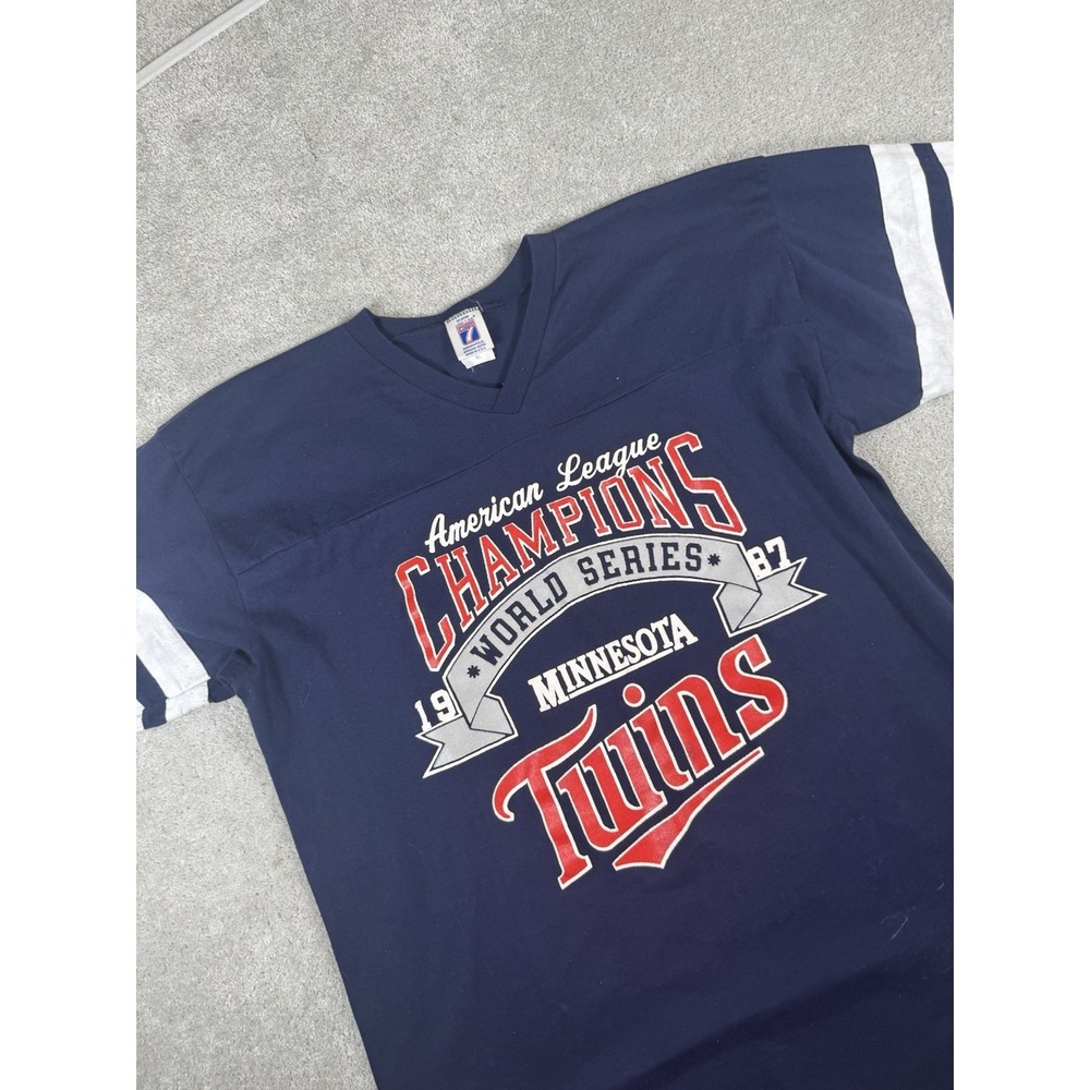 Vtg Minnesota Twins World‎ Series 1987 Logo 7  Baseball Jersey Lg Single stitch